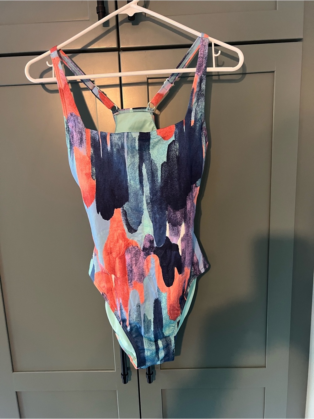 LL Bean Beansport Swimsuit Adj Strap Watercolors Sz 8